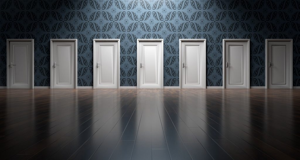 Multiple doors on wall